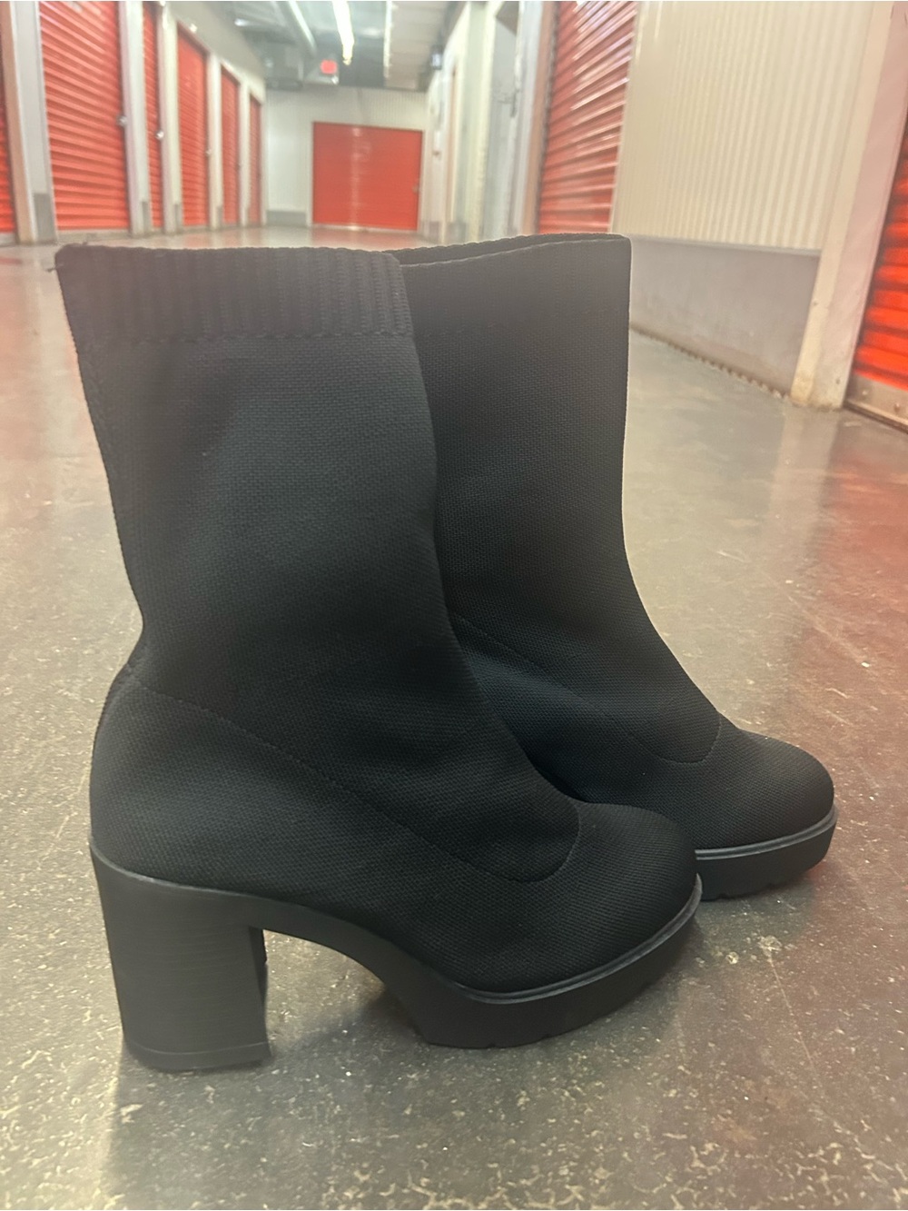 Asos Women's Black Stretch-Knit Platform Ankle Boots size 11